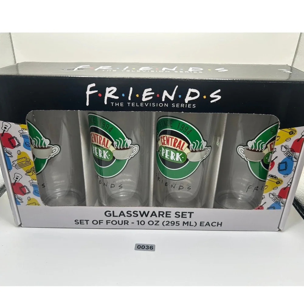 Friends The Television Series Glassware Set Central Perk 10oz Set of 4 New #947